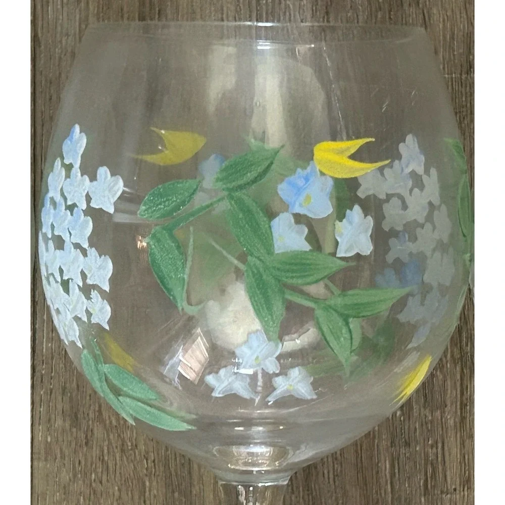 4 Hand Painted Wine Glasses Multicolor Floral 8.5